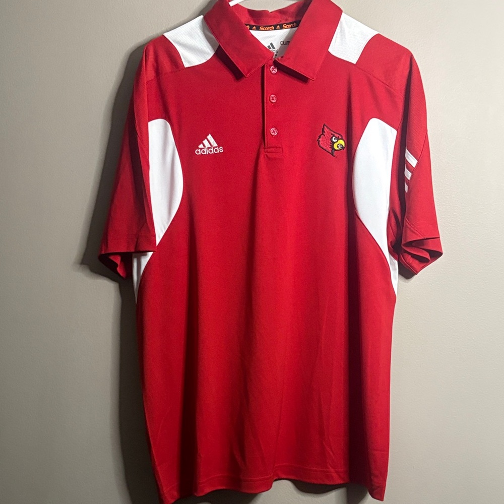 Adidas Climalite Scorch Louisville Cardinals Red and White Polo Shirt Large